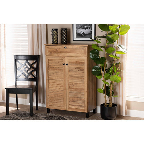 Baxton Studio Coolidge Modern and Contemporary Oak Brown Finished Wood 5-Shelf Shoe Storage Cabinet