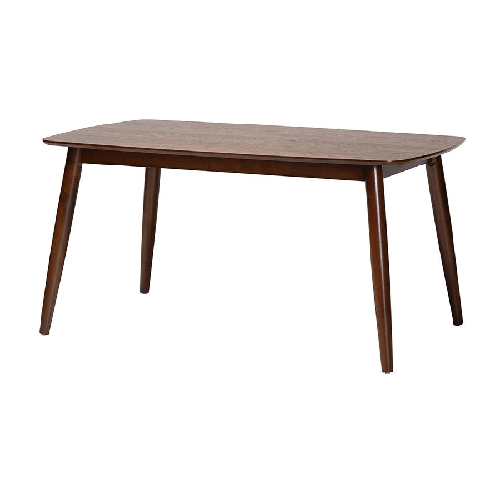 Baxton Studio Flora Mid-Century Modern Walnut Brown Finished Wood Dining Table WHI-Flora-Walnut-Crown-Cut-Veneer-DT