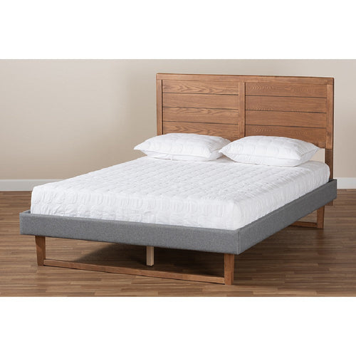 Baxton Studio Gabriela Rustic Modern Dark Grey Fabric Upholstered and Ash Walnut Brown Finished Wood Queen Size Platform Bed