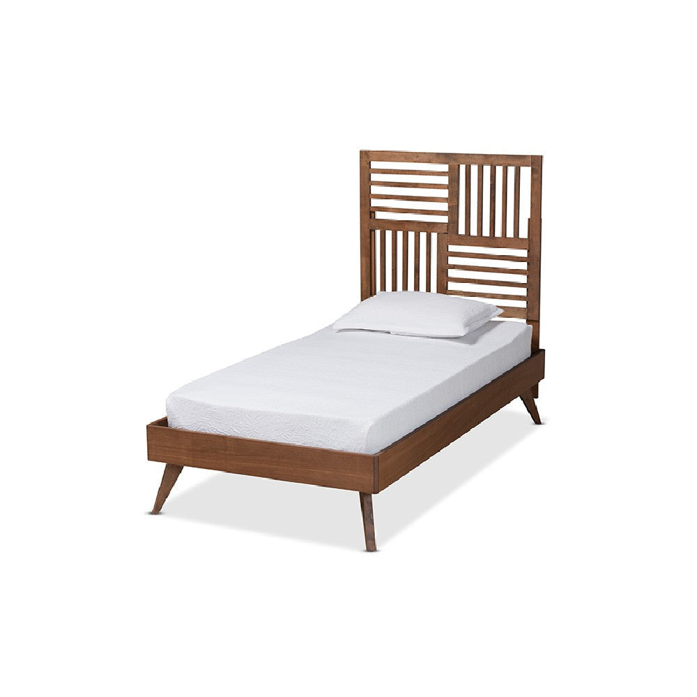 Baxton Studio Gemma Mid-Century Modern Transitional Walnut Brown Finished Wood Twin Size Platform Bed WHI-Gemma-Ash-Walnut-Twin