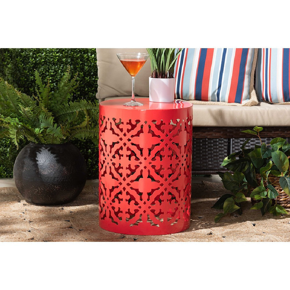 Baxton Studio Jamila Modern and Contemporary Red Finished metal Outdoor Side Table WHI-H01-104258-Red-Metal-Side-Table