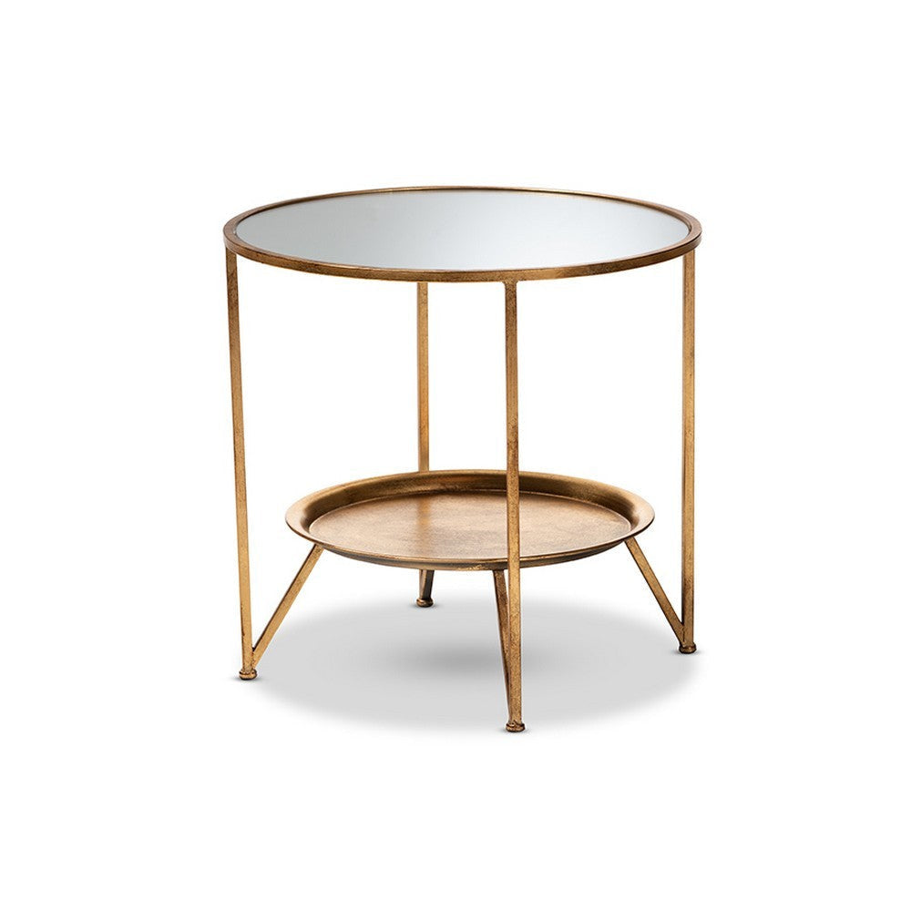 Baxton Studio Tamsin Modern and Contemporary Antique Gold Finished Metal and Mirrored Glass Accent Table with Tray Shelf WHI-HE17T115-ET