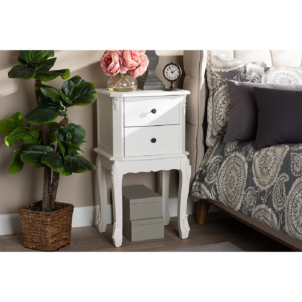 Baxton Studio Sophia Classic and Traditional French White Finished Wood 2-Drawer End Table WHI-HL7A-A110-2-DW-ET