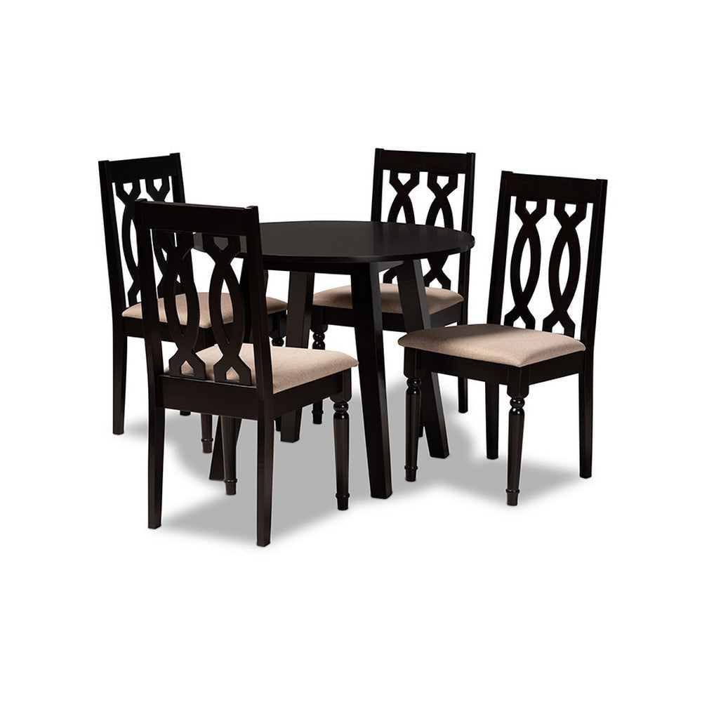 Baxton Studio Heidi Modern and Contemporary Sand Fabric Upholstered and Dark Brown Finished Wood 5-Piece Dining Set