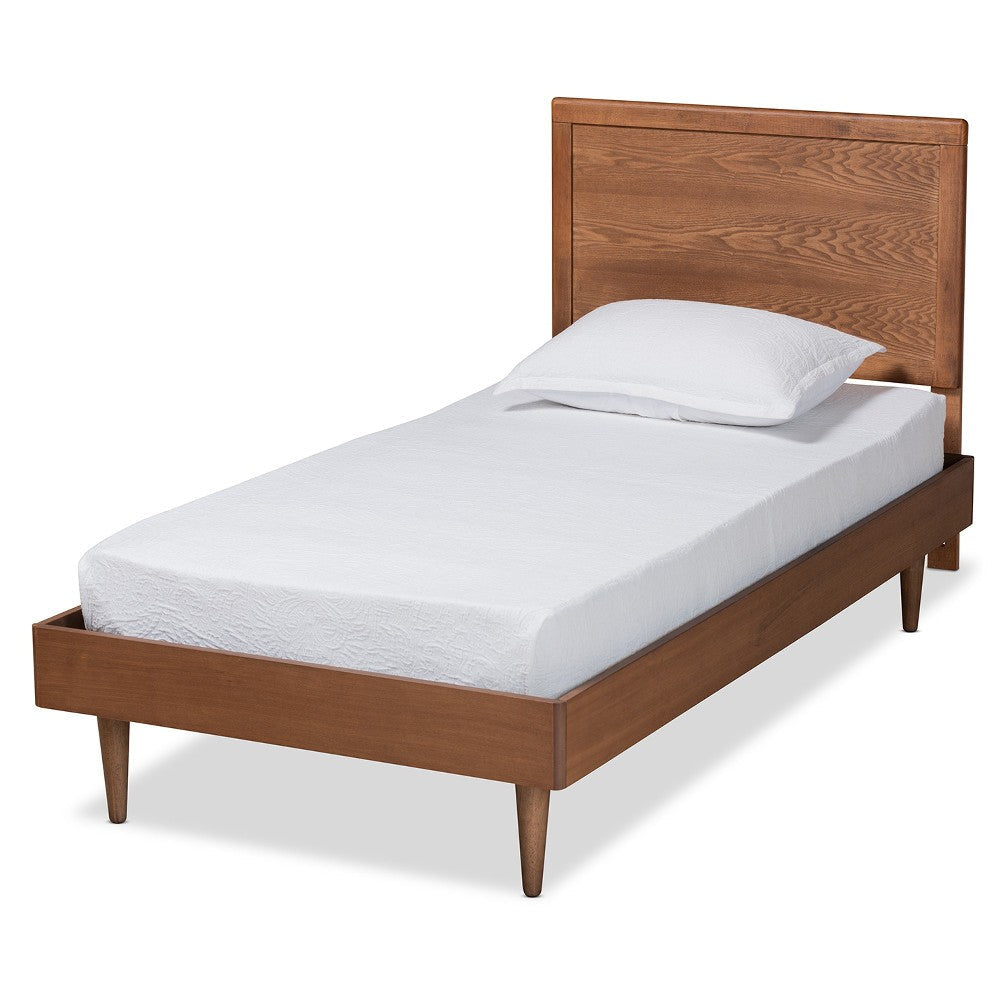 Baxton Studio Hiro Mid-Century Modern Walnut Brown Finished Wood Twin Size Platform Bed WHI-Hiro-Ash-Walnut-Twin