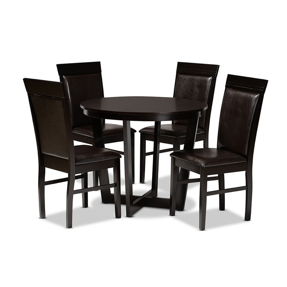 Baxton Studio Irma Modern and Contemporary Dark Brown Faux Leather Upholstered and Dark Brown Finished Wood 5-Piece Dining Set