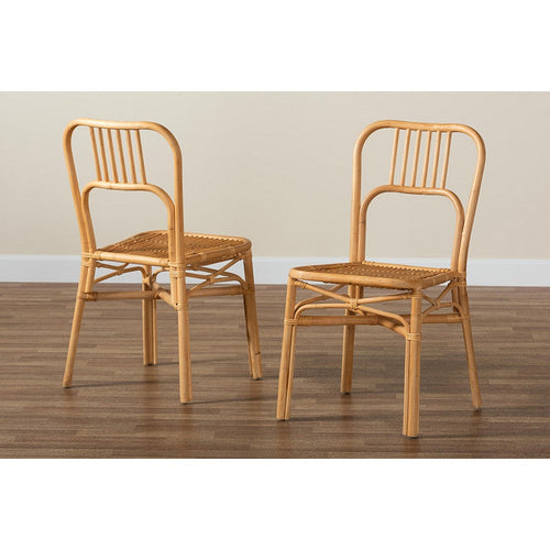 bali & pari Ivora Modern Bohemian Natural Brown Rattan 2-Piece Dining Chair Set