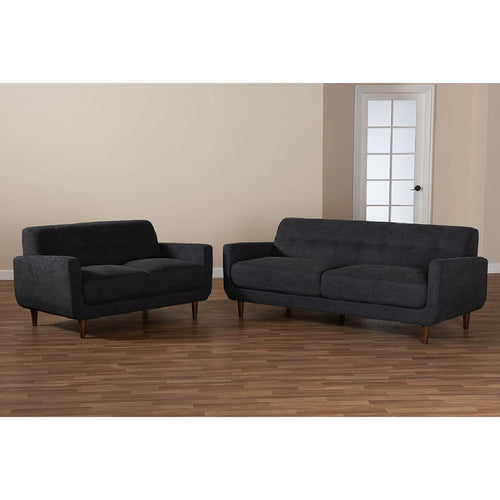 Baxton Studio Allister Mid-Century Modern Dark Grey Fabric Upholstered 2-Piece Living Room Set