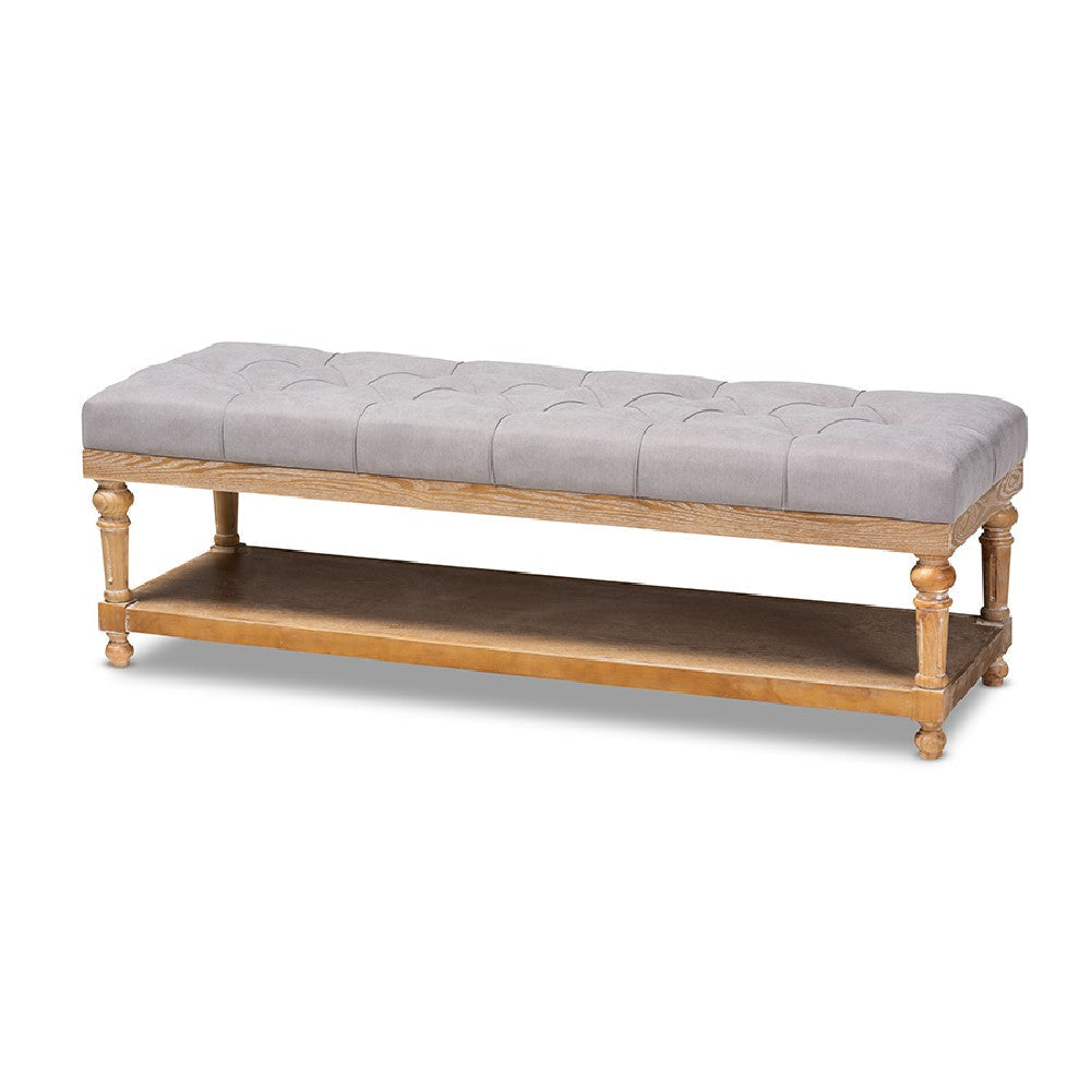 Baxton Studio Linda Modern and Rustic Grey Linen Fabric Upholstered and Greywashed Wood Storage Bench WHI-JY-0003-Grey-Greywashed-Bench