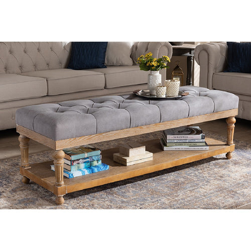Baxton Studio Linda Modern and Rustic Grey Linen Fabric Upholstered and Greywashed Wood Storage Bench