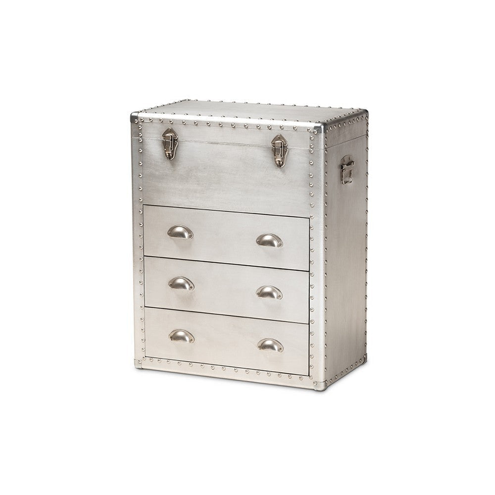 Baxton Studio Serge French Industrial Silver Metal 3-Drawer Accent Storage Cabinet WHI-JY17B168-Silver-Cabinet