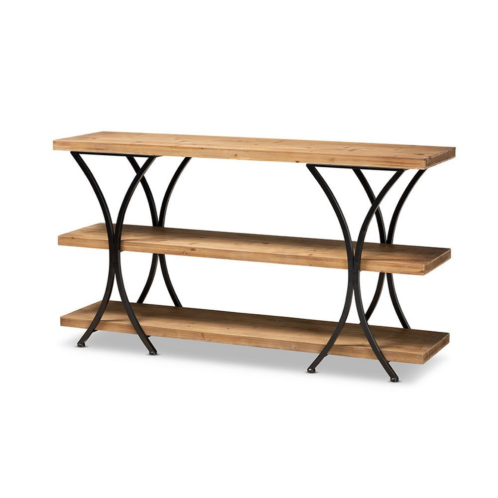Baxton Studio Terrell Modern Rustic and Industrial Natural Brown Finished Wood and Black Finished Metal Console Table