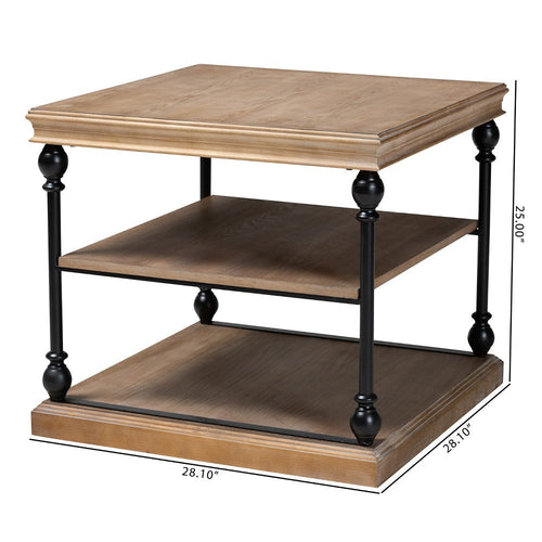 Baxton Studio Sebastian Traditional Industrial Greywashed Wood and Black Metal 3-Tier End Table