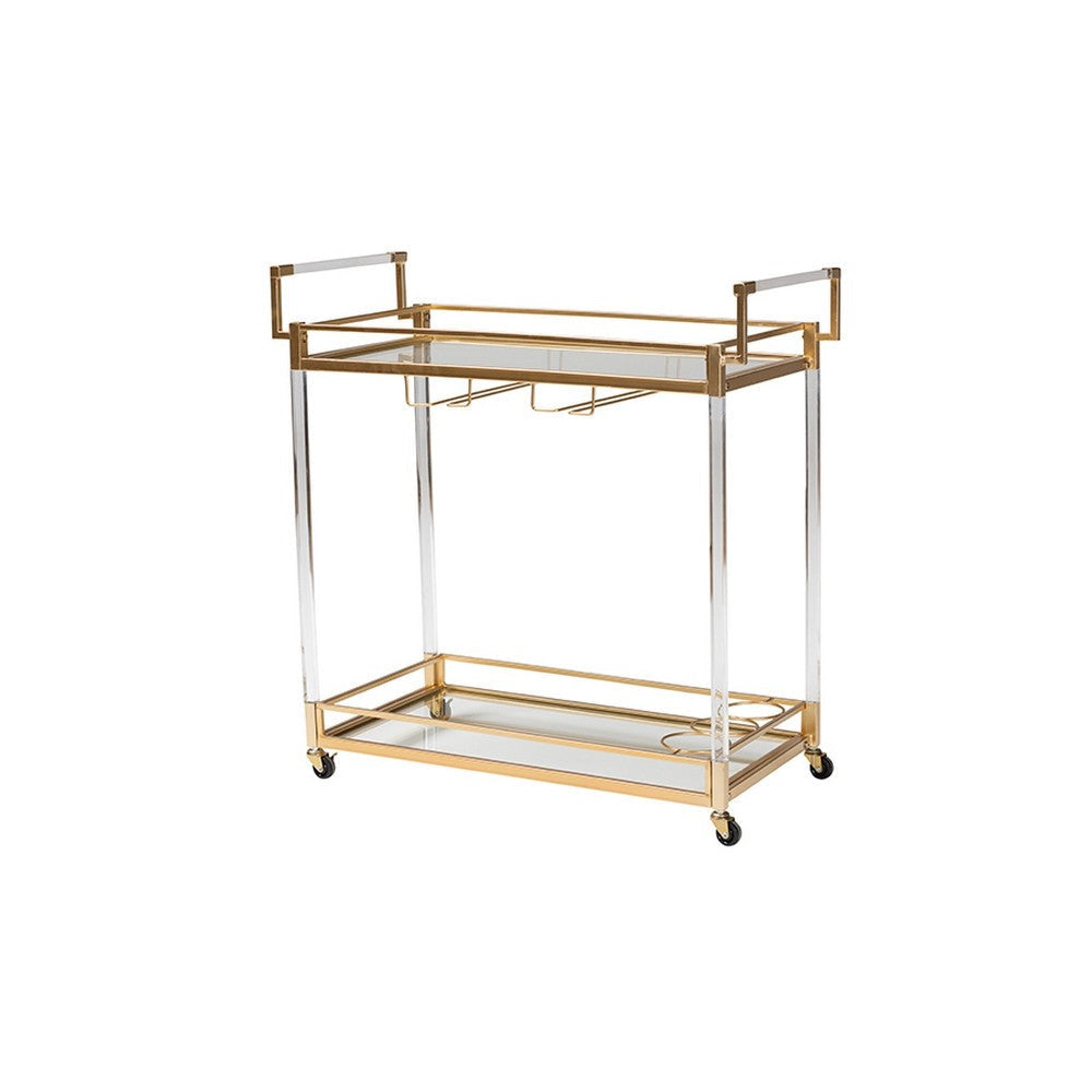 Baxton Studio Savannah Contemporary Glam and Luxe Gold Metal and Glass Wine Cart WHI-JY21A018-Gold-Cart