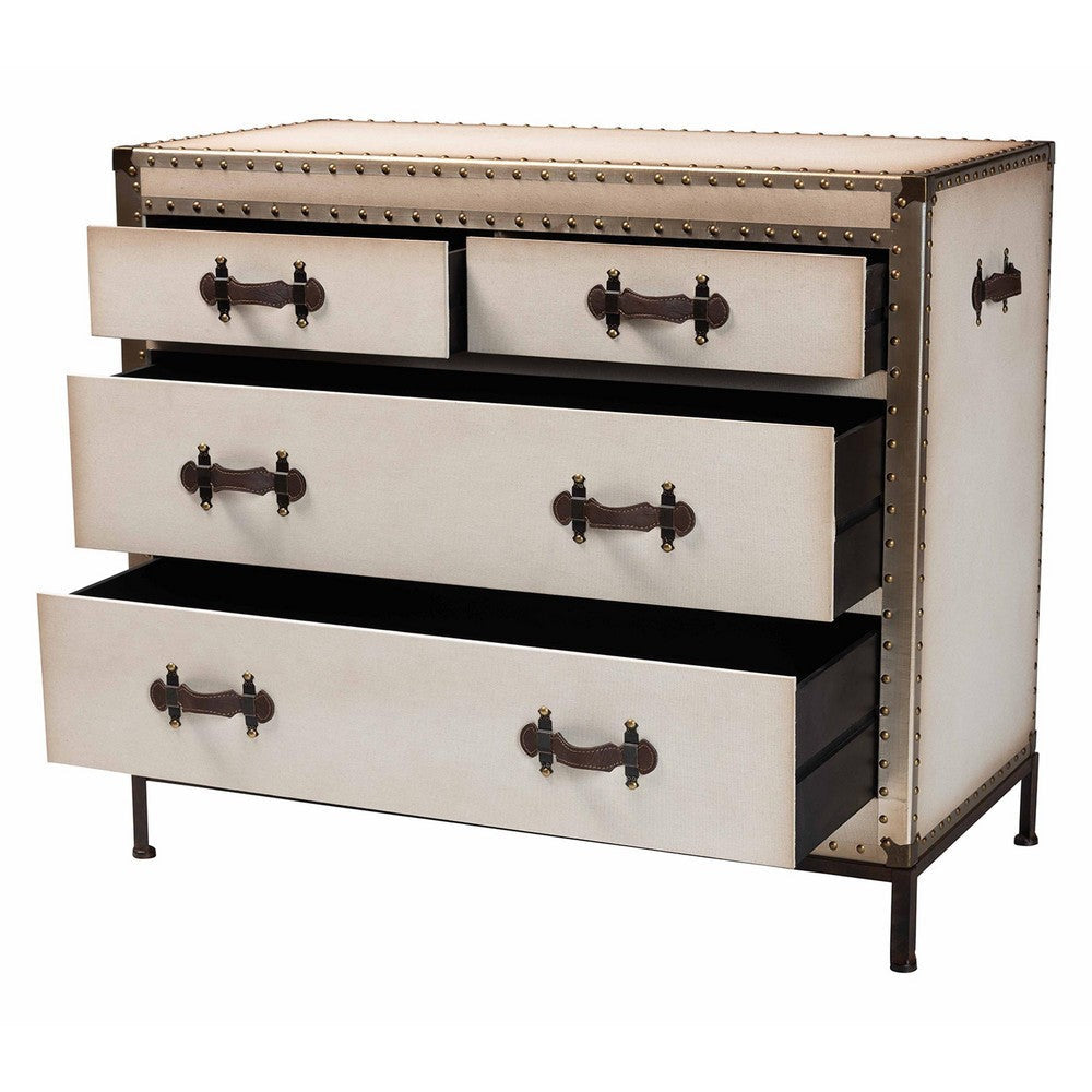 Baxton Studio Benton Vintage White Canvas 4-Drawer Storage Cabinet WHI-JY23B238-White-Cabinet