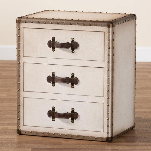 Baxton Studio Mallison Vintage White Canvas 3-Drawer End Table