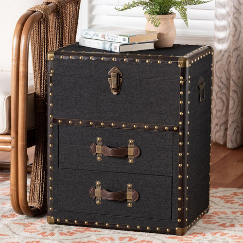 Baxton Studio Agatha Vintage Black Canvas 2-Drawer Storage Trunk