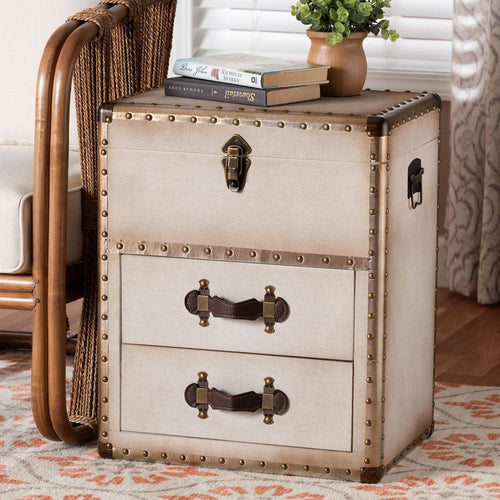Baxton Studio Agatha Vintage Coffee Canvas 2-Drawer Storage Trunk