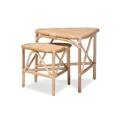 bali & pari Jayden Modern Bohemian Natural Brown Finished Rattan 2-Piece End Table Set