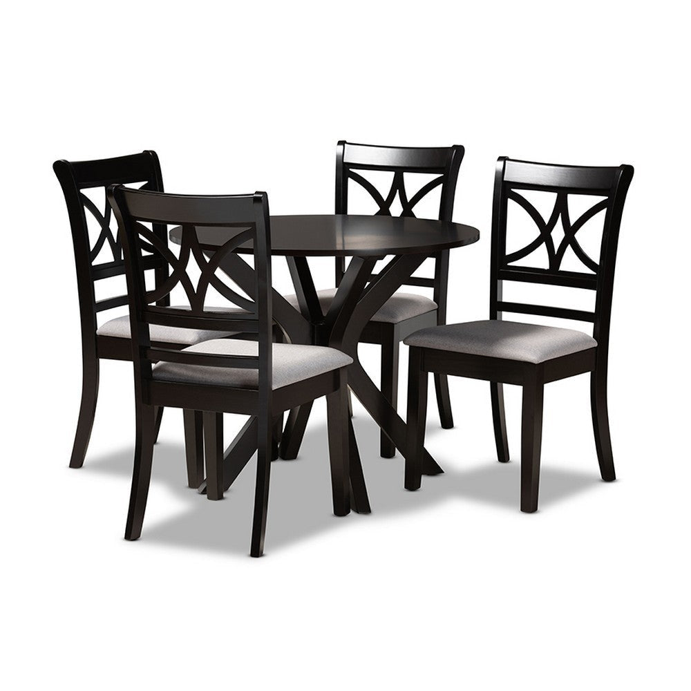 Baxton Studio Julia Modern and Contemporary Grey Fabric Upholstered and Dark Brown Finished Wood 5-Piece Dining Set
