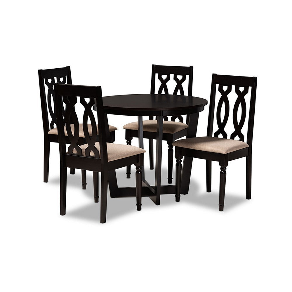 Baxton Studio Julie Modern and Contemporary Sand Fabric Upholstered and Dark Brown Finished Wood 5-Piece Dining Set