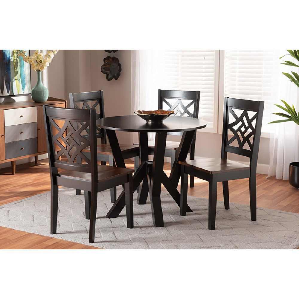 Baxton Studio Kaila Modern and Contemporary Two-Tone Dark Brown and Walnut Brown Finished Wood 5-Piece Dining Set