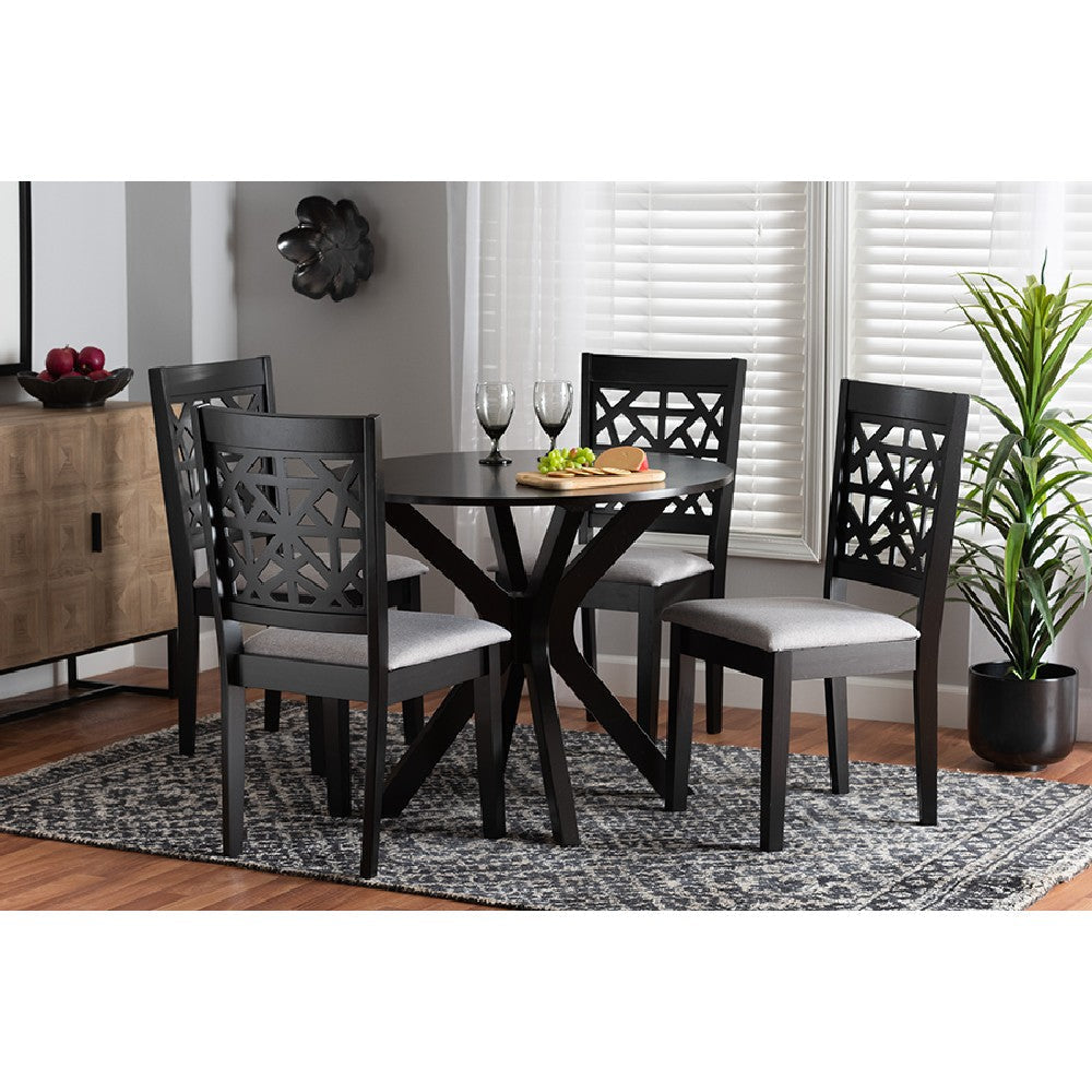 Baxton Studio Karel Modern Grey Fabric and Espresso Brown Finished Wood 5-Piece Dining Set WHI-Karel-Grey-Dark-Brown-5PC-Dining-Set