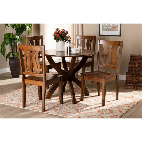 Baxton Studio Karla Modern and Contemporary Transitional Walnut Brown Finished Wood 5-Piece Dining Set