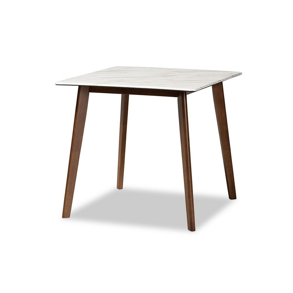 Baxton Studio Kaylee Mid-Century Modern Transitional Walnut Brown Finished Wood Dining Table with Faux Marble Tabletop