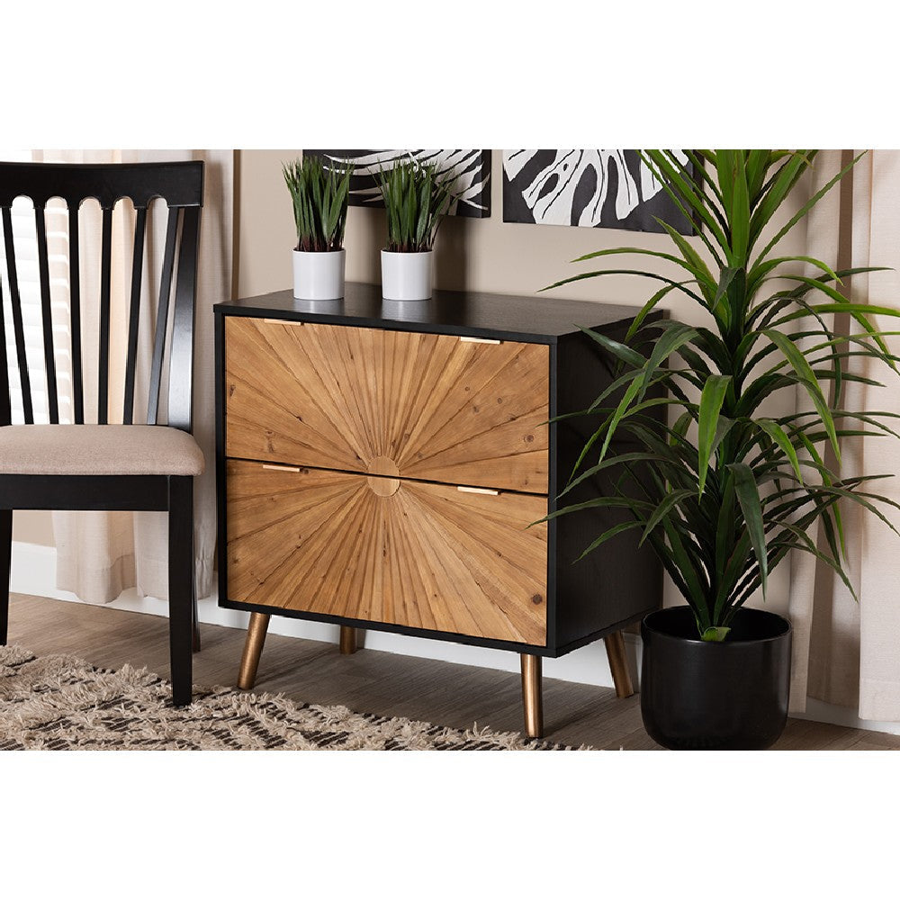 Baxton Studio Richardson Mid-Century Transitional Two-Tone Black and Natural Brown Finished Wood 2-Drawer Storage Cabinet