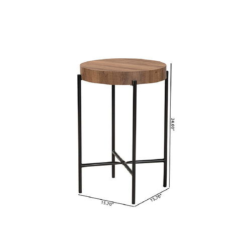 Baxton Studio Savion Modern Industrial Walnut Brown Finished Wood and Black Metal End Table