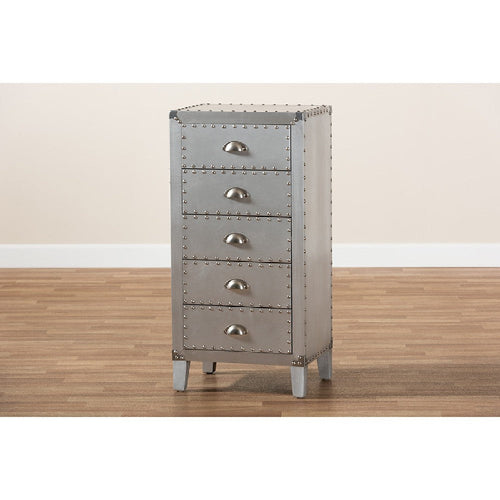 Baxton Studio Carel French Industrial Silver Metal 5-Drawer Accent Storage Cabinet
