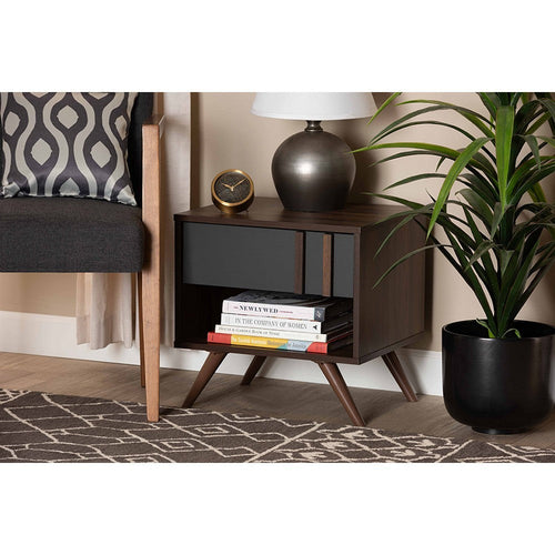 Baxton Studio Naoki Modern and Contemporary Two-Tone Grey and Walnut Finished Wood 1-Drawer Nightstand