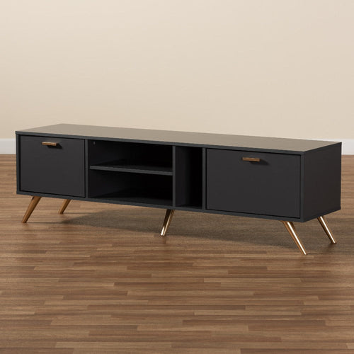 Baxton Studio Kelson Modern and Contemporary Dark Grey and Gold Finished Wood TV Stand