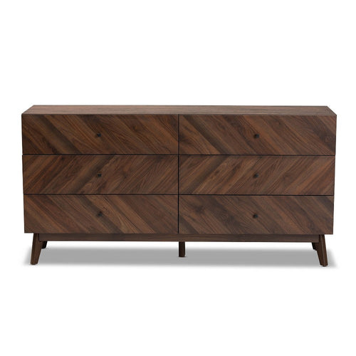 Baxton Studio Hartman Mid-Century Modern Walnut Brown Finished Wood 6-Drawer Dresser