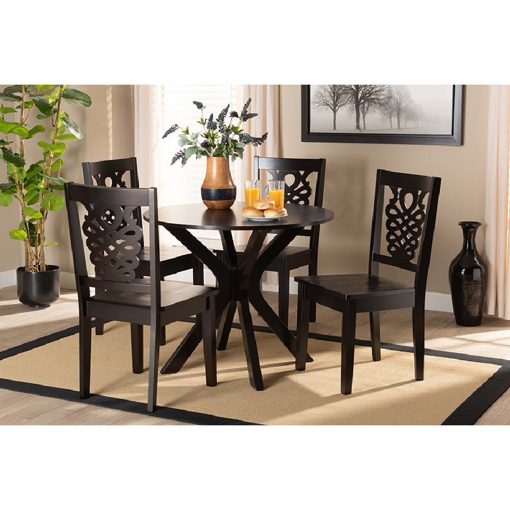 Baxton Studio Liese Modern and Contemporary Transitional Dark Brown Finished Wood 5-Piece Dining Set WHI-Liese-Dark-Brown-5PC-Dining-Set