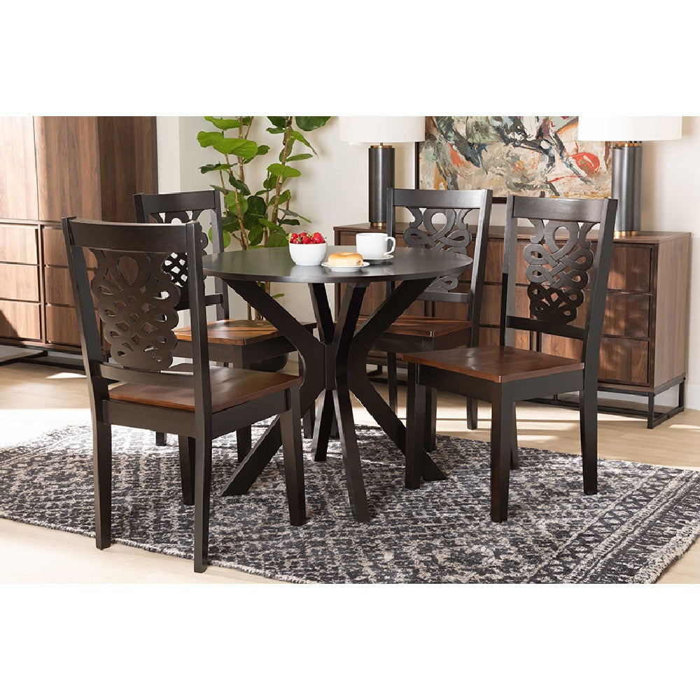Baxton Studio Liese Modern and Contemporary Transitional Two-Tone Dark Brown and Walnut Brown Finished Wood 5-Piece Dining Set