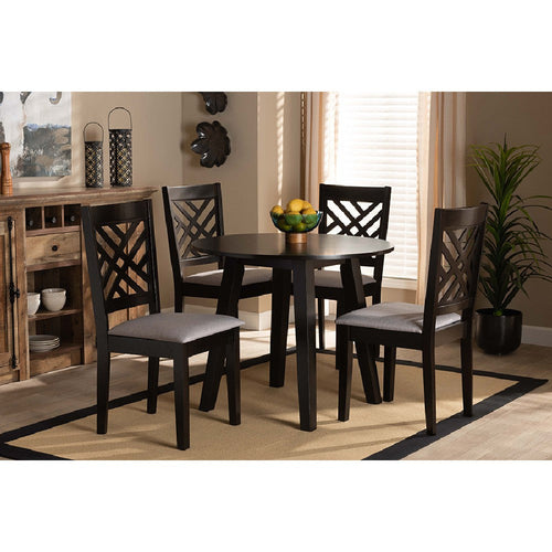 Baxton Studio Lilly Modern and Contemporary Grey Fabric Upholstered and Dark Brown Finished Wood 5-Piece Dining Set