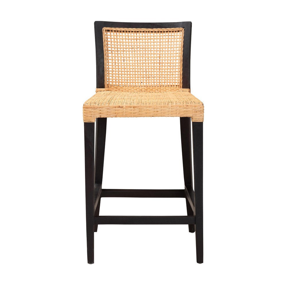 bali & pari Lingga Modern Bohemian Dark Brown Mahogany Wood and Natural Rattan Counter Stool WHI-Lingga-Mahogany-CS