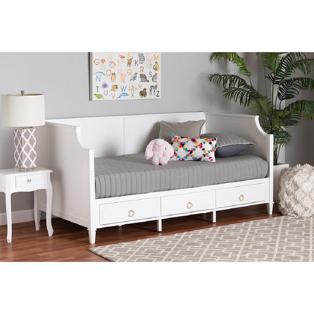 Baxton Studio Lowri Classic and Traditional White Finished Wood Twin Size 3-Drawer Daybed WHI-Lowri-White-Daybed-3DW-Twin