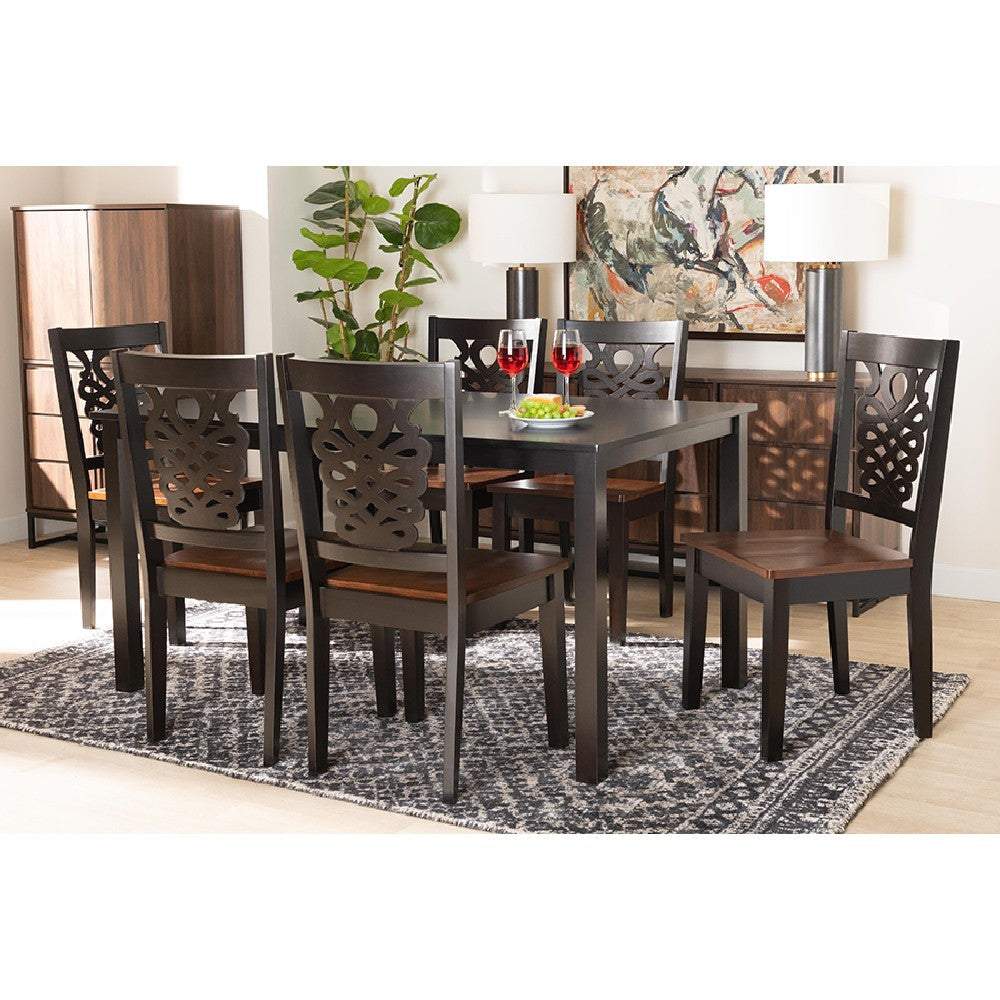 Baxton Studio Luisa Modern and Contemporary Two-Tone Dark Brown and Walnut Brown Finished Wood 7-Piece Dining Set