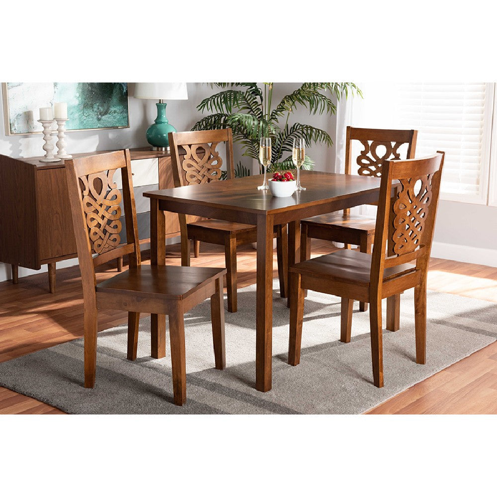 Baxton Studio Luisa Modern and Contemporary Transitional Walnut Brown Finished Wood 5-Piece Dining Set WHI-Luisa-Walnut-5PC-Dining-Set