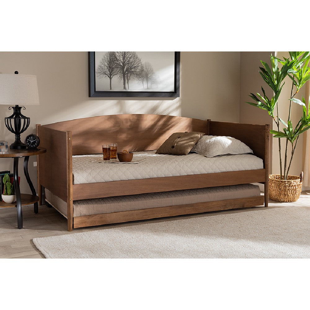 Baxton Studio Veles Mid-Century Modern Ash Wanut Finished Wood Daybed with Trundle
