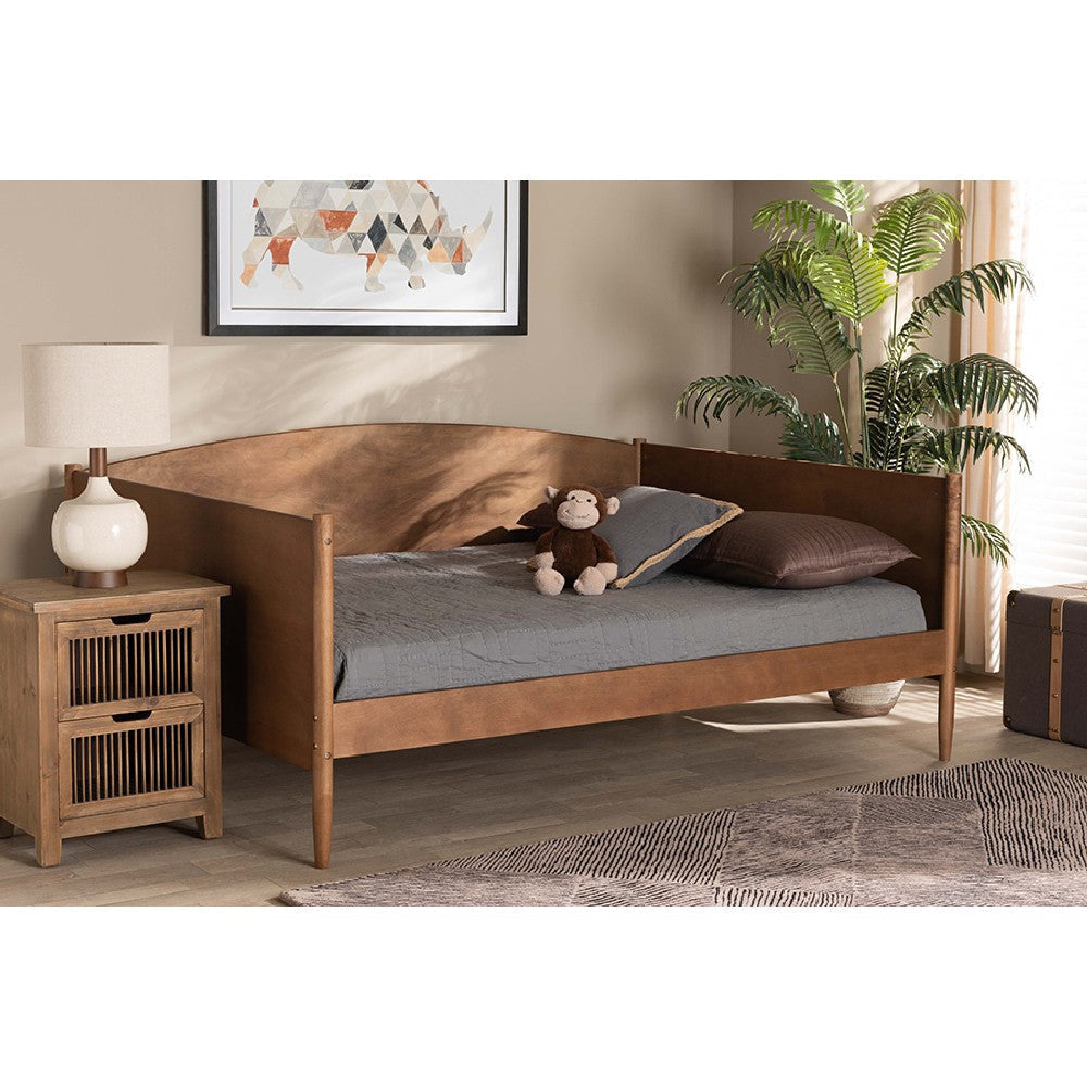 Baxton Studio Veles Mid-Century Modern Ash Walnut Finished Wood Full Size Daybed WHI-MG0016-Walnut-Daybed-Full