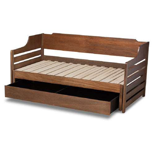 Baxton Studio Jameson Modern and Transitional Walnut Brown Finished Expandable Twin Size to King Size Daybed with Storage Drawer