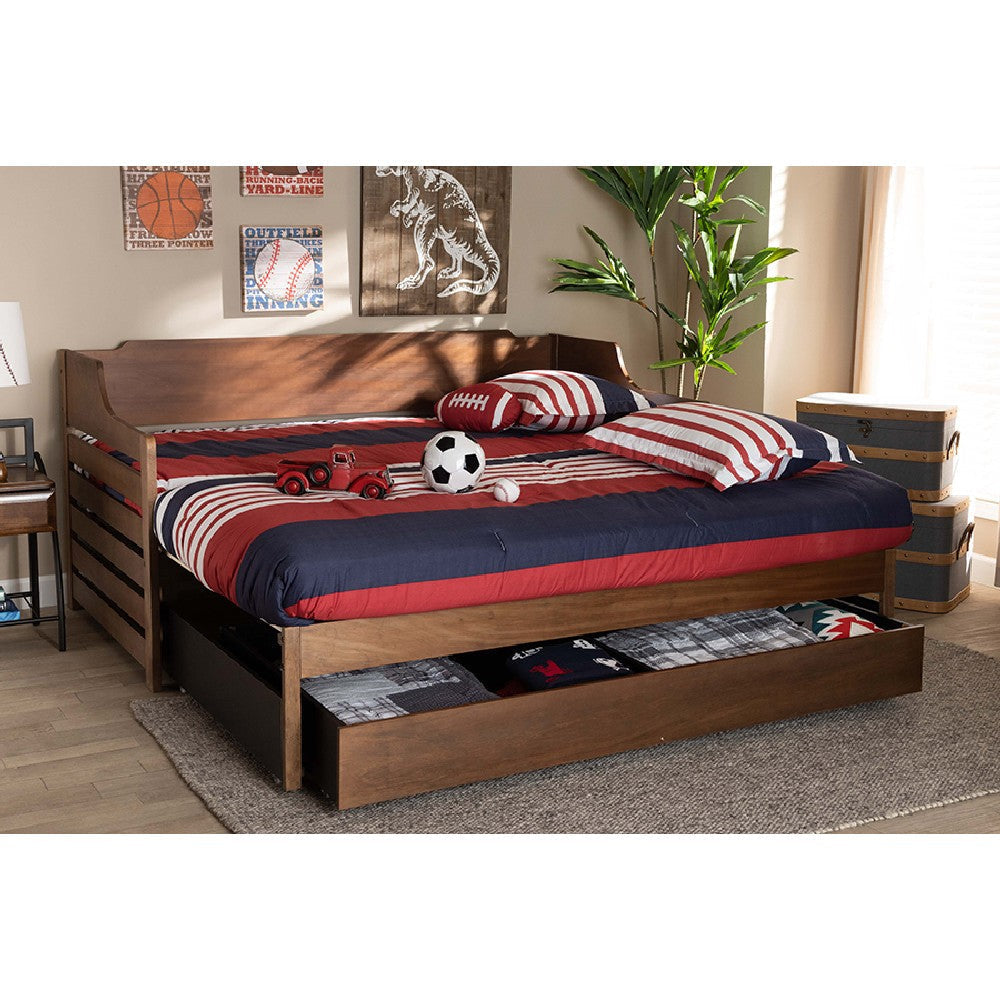 Baxton Studio Jameson Modern and Transitional Walnut Brown Finished Expandable Twin Size to King Size Daybed with Storage Drawer