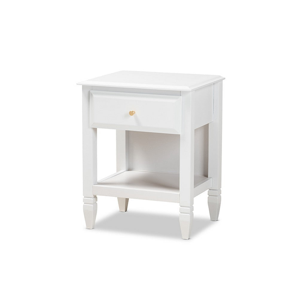 Baxton Studio Naomi Classic and Transitional White Finished Wood 1-Drawer Bedroom Nightstand WHI-MG0038-White-NS