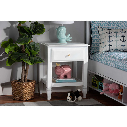 Baxton Studio Naomi Classic and Transitional White Finished Wood 1-Drawer Bedroom Nightstand