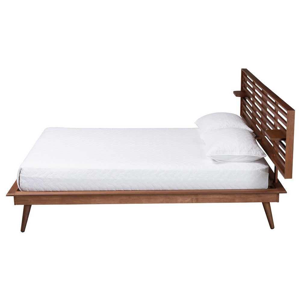 Baxton Studio Elvina Mid-Century Transitional Ash Walnut Wood Queen Size Platform Bed with Built-In Shelves WHI-MG0228-AshWalnut-Queen