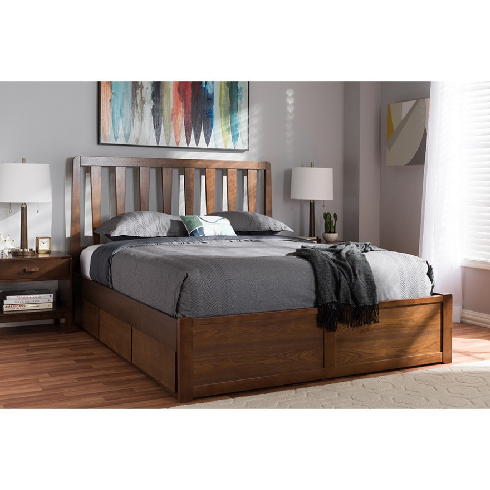 Baxton Studio Raurey Modern and Contemporary Walnut Finished Queen Size Storage Platform Bed WHI-MG5110-Walnut-Queen